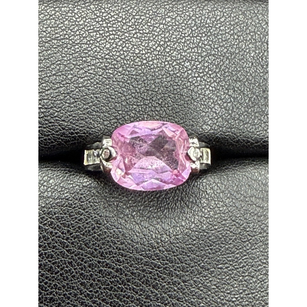 EUC Sterling Silver Pink CZ Ring Size 5 J28